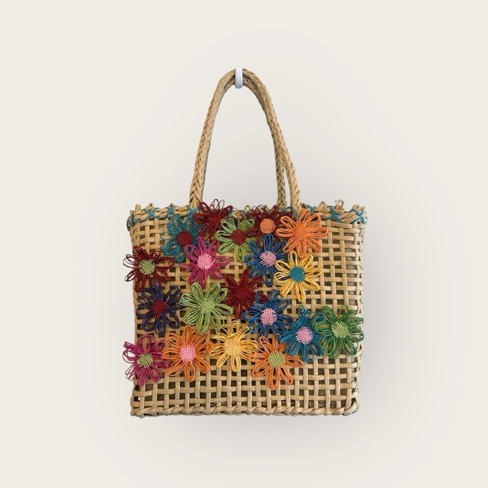 Colorful Woven Rattan Floral Tote Bag – Boho Sholder Bag